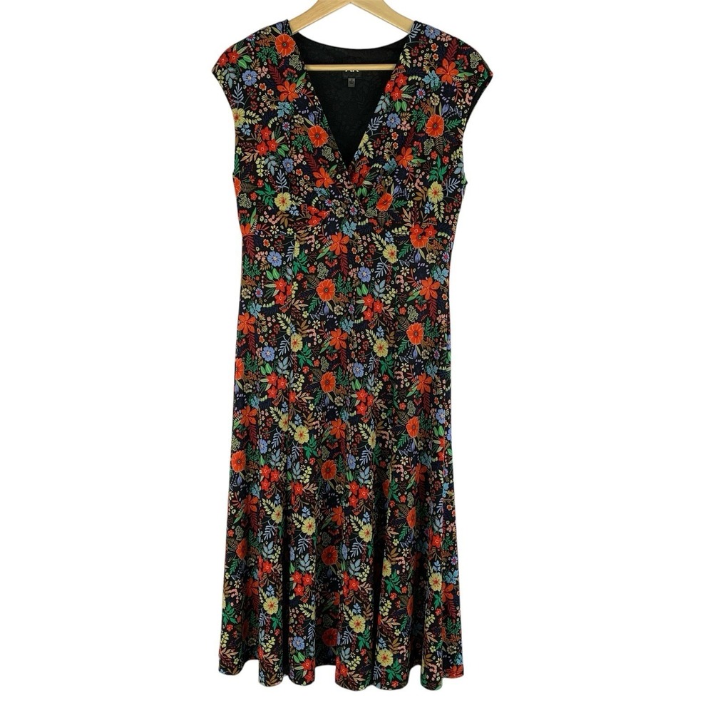 Dark Floral Babydoll Midi Dress Medium Feminine Y2K 90s Date Night Whimsigoth